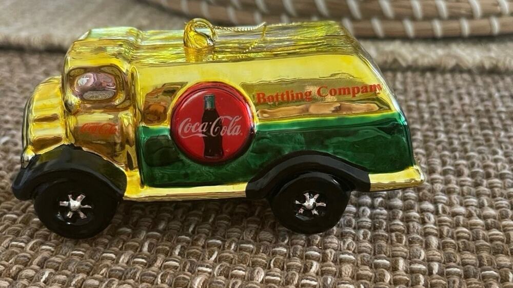 Vintage Coca Cola delivery truck blown glass Christmas ornament